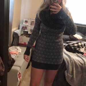 Cowlneck snowflake print sweater dress